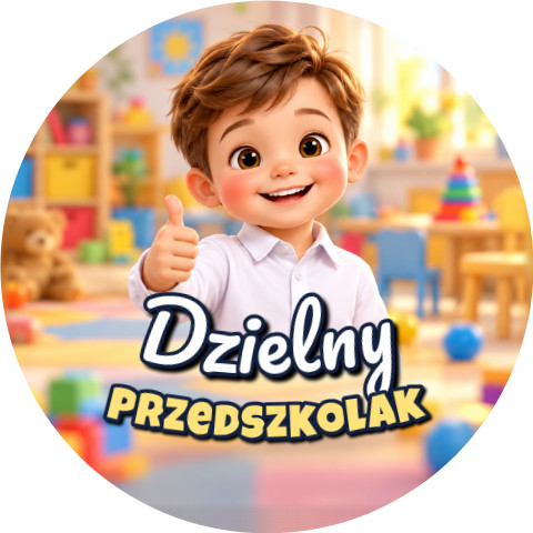 Wzór: Przypinka Dzielny Przedszkolak Chłopiec z Kciukiem – grafika z napisem Dzielny przedszkolak