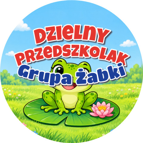 Wzór: Przypinka Dzielny Przedszkolak Grupa Żabki – napis Dzielny Przedszkolak i pole grupa