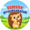 Wzór: Przypinka Dzielny Przedszkolak Jeżyk z Grzybkiem – grafika z napisem Dzielny przedszkolak