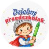 Wzór: Przypinka Dzielny Przedszkolak Kredkowy Rycerz – grafika z napisem Dzielny przedszkolak