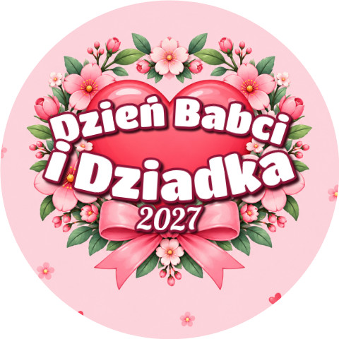 Wzór: Przypinka Dzień Babci i Dziadka na Serduszku – napis Dzień Babci i Dziadka i pole rok na pastelowej grafice