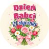 Wzór: Przypinka Dzień Babci z Bukietem – napis Dzień Babci i pole data na pastelowej grafice