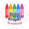 Wzór: Przypinka Dzień Kropki 15 Września Kredki – napis Dzień Kropki i pole data