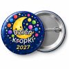 Przypinka Dzień Kropki 2027 Księżyc: przypinka na Dzień Kropki z napisem Dzień Kropki oraz polem rok (np. 2027) – przód i aluminiowy tył z agrafką