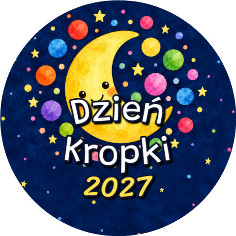 Wzór: Przypinka Dzień Kropki 2027 Księżyc – napis Dzień Kropki i pole rok