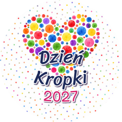 Wzór: Przypinka Dzień Kropki 2027 Serce z Kropek – napis Dzień Kropki i pole rok