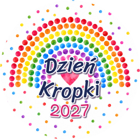 Wzór: Przypinka Dzień Kropki 2027 Tęcza z Kropek – napis Dzień Kropki i pole rok