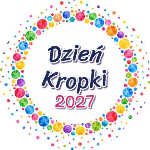 Wzór: Przypinka Dzień Kropki 2027 Wianek z Kropek – napis Dzień Kropki i pole rok