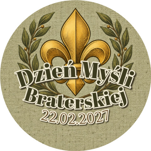 Wzór: Przypinka Dzień Myśli Braterskiej 2027 Lilijka – napis Dzień Myśli Braterskiej i pole data