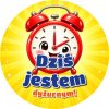 Wzór: Przypinka Dziś Jestem Dyżurnym Budzik – kolorowa grafika z napisem Dziś jestem dyżurnym!