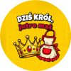 Wzór: Przypinka Dziś Król Jutro Mąż Korona i Fartuch – grafika z napisem Dziś król, jutro mąż