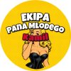 Wzór: Przypinka Ekipa Pana Młodego z Imieniem Komiksowa Blondynka – napis Ekipa Pana Młodego i pole imię pana młodego