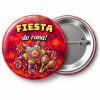 Przypinka Fiesta do Rana: przypinka na Sylwestra z napisem Fiesta do rana! – przód i aluminiowy tył z agrafką