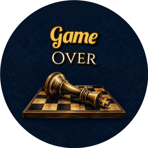 Wzór: Przypinka Game Over Przewrócony Król Szachowy – grafika z napisem Game Over