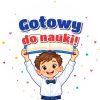 Wzór: Przypinka Gotowy do Nauki Chłopiec z Książką – grafika z napisem Gotowy do nauki!