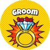 Wzór: Przypinka Groom to Be Komiksowy Pierścionek – grafika z napisem Groom to be