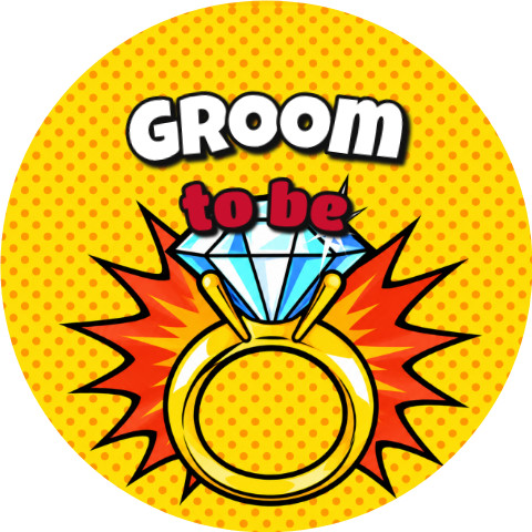Wzór: Przypinka Groom to Be Komiksowy Pierścionek – grafika z napisem Groom to be
