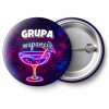 Przypinka Grupa Wsparcia Neonowy Drink z Parasolką: przypinka na wieczór kawalerski z napisem Grupa wsparcia – przód i aluminiowy tył z agrafką