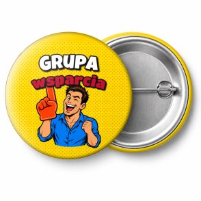 Przypinka Grupa Wsparcia Piankowa Łapa: przypinka na wieczór kawalerski z napisem Grupa wsparcia – przód i aluminiowy tył z agrafką