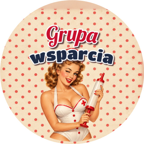 Wzór: Przypinka Grupa Wsparcia Pin-up Pielęgniarka – grafika z napisem Grupa wsparcia
