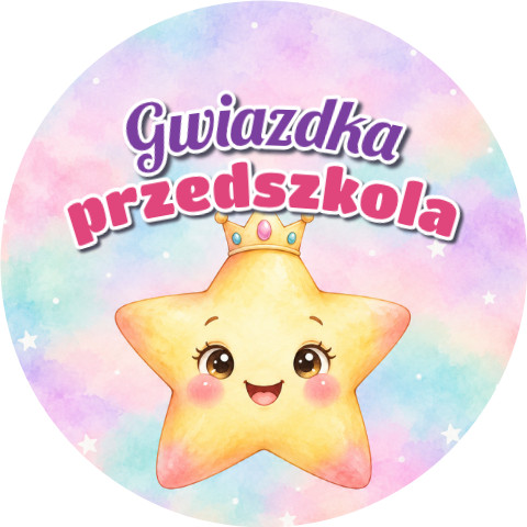 Wzór: Przypinka Gwiazdka Przedszkola Gwiazda w Koronie – grafika z napisem Gwiazdka przedszkola