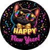 Wzór: Przypinka Happy New Year Kot – sylwestrowa grafika z napisem Happy New Year!