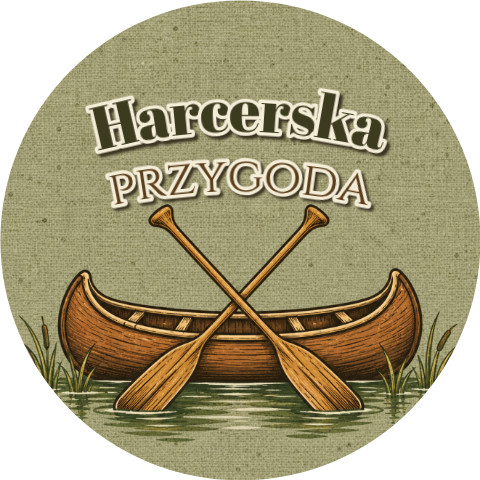 Wzór: Przypinka Harcerska Przygoda – grafika z napisem Harcerska przygoda