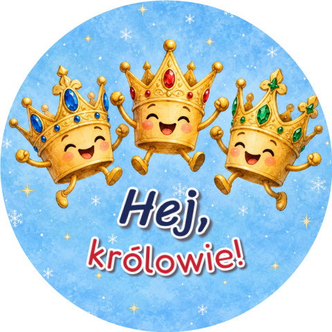 Wzór: Przypinka Hej Królowie – grafika z napisem Hej, królowie!