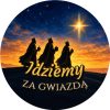 Wzór: Przypinka Idziemy za Gwiazdą – grafika z napisem Idziemy za gwiazdą