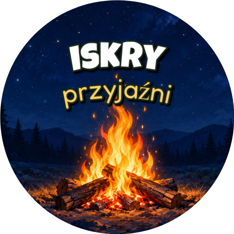 Wzór: Przypinka Iskry Przyjaźni – grafika z napisem Iskry przyjaźni