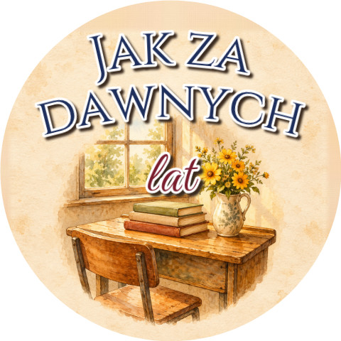 Wzór: Przypinka Jak za Dawnych Lat – grafika z napisem Jak za dawnych lat