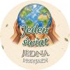 Wzór: Przypinka Jeden Świat Jedna Przyjaźń – grafika z napisem Jeden świat jedna przyjaźń