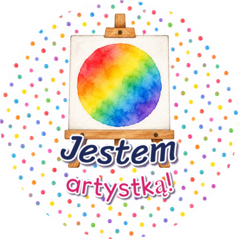 Wzór: Przypinka Jestem Artystką – grafika z napisem Jestem artystką!