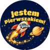Wzór: Przypinka Jestem Pierwszakiem z Imieniem Rakieta w Kosmosie – napis Jestem Pierwszakiem! i pole imię