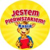 Wzór: Przypinka Jestem Pierwszakiem z Imieniem Żyrafa – napis Jestem Pierwszakiem! i pole imię