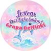 Wzór: Przypinka Jestem Przedszkolakiem Grupa Delfinki – napis Jestem Przedszkolakiem! i pole grupa