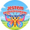 Wzór: Przypinka Jestem Przedszkolakiem Grupa Motylki – napis Jestem Przedszkolakiem! i pole grupa
