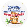 Wzór: Przypinka Jestem Przedszkolakiem Grupa Sówki – napis Jestem Przedszkolakiem! i pole grupa