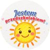 Wzór: Przypinka Jestem Przedszkolakiem Kredkowe Słoneczko – grafika z napisem Jestem przedszkolakiem!