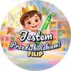 Wzór: Przypinka Jestem Przedszkolakiem z Imieniem Mały Rycerz z Kredką – napis Jestem Przedszkolakiem! i pole imię