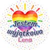 Wzór: Przypinka Jestem Wyjątkowa Tęczowe Serce – napis Jestem wyjątkowa i pole imię