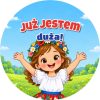 Wzór: Przypinka Już Jestem Duża Dziewczynka z Wiankiem – grafika z napisem Już jestem duża!