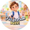 Wzór: Przypinka Już Jestem Duży Chłopiec z Plecakiem – grafika z napisem Już jestem duży!