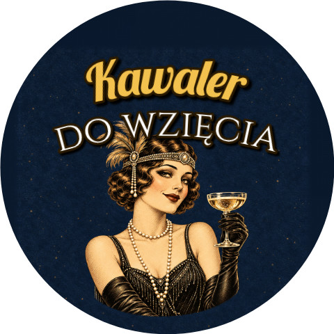 Wzór: Przypinka Kawaler do Wzięcia Dama z Lat Dwudziestych – grafika z napisem Kawaler do wzięcia