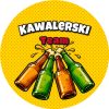 Wzór: Przypinka Kawalerski Team Cztery Butelki – grafika z napisem Kawalerski Team