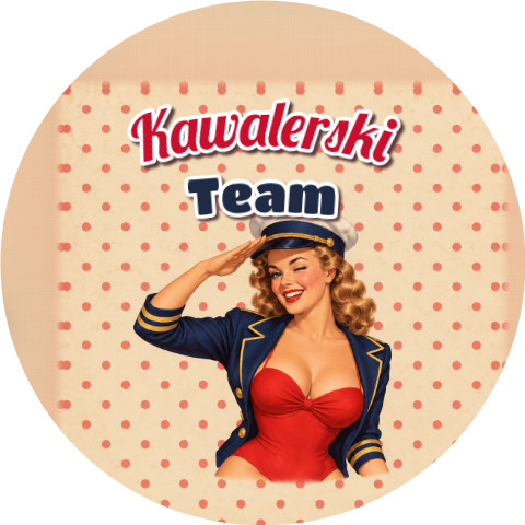 Wzór: Przypinka Kawalerski Team Pin-up Kapitan – grafika z napisem Kawalerski Team