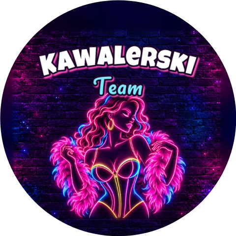 Wzór: Przypinka Kawalerski Team Tancerka z Boa – grafika z napisem Kawalerski Team