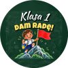 Wzór: Przypinka Klasa 1 Dam Radę Flaga na Szczycie – grafika z napisem Klasa 1 dam radę!