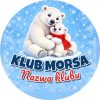 Wzór: Przypinka Klub Morsa Niedźwiadki – napis Klub Morsa i pole nazwa klubu na zimowej grafice