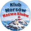 Wzór: Przypinka Klub Morsów Latarnia – napis Klub Morsów i pole nazwa klubu na zimowej grafice